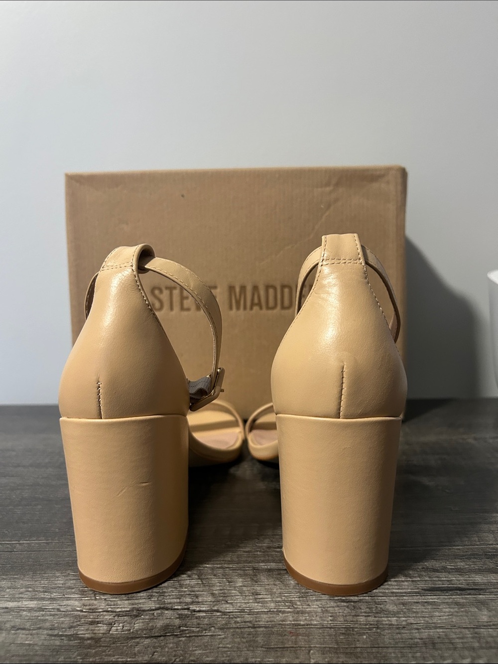 Steve Madden Nude/Tan Ankle-Strap Block Heel Sandals - Picture 4 of 8